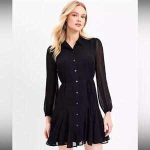 LOFT Black Long Sleeve Shirt Dress
